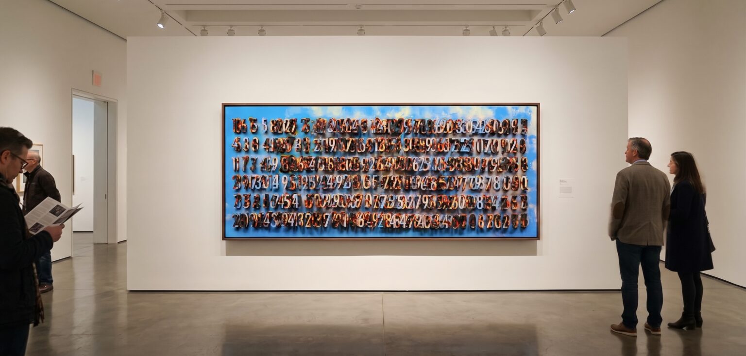 Computational preview of Shape of Infinity, Sky Edition, installed in a gallery with visitors